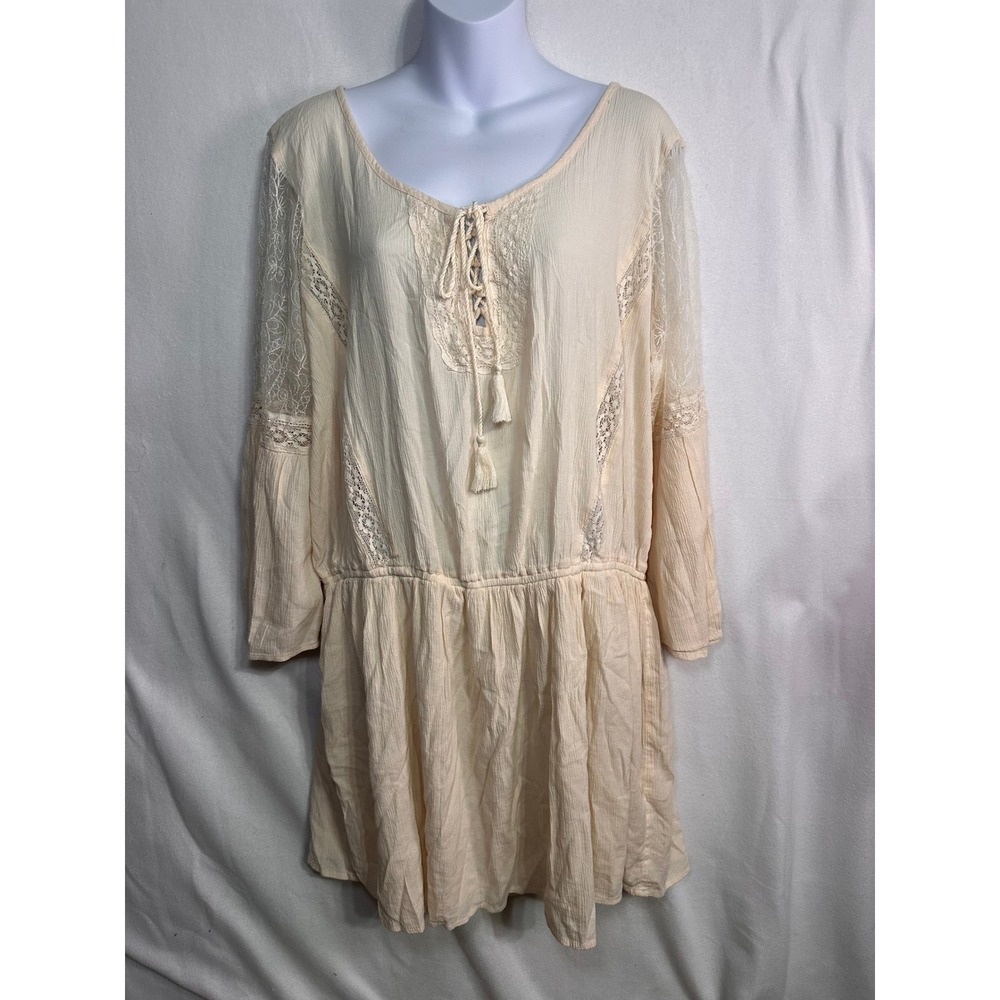 American Eagle Ivory Lace Boho Peasant Mini Dress XXL New With Tags 9199-106 - Picture 2 of 12